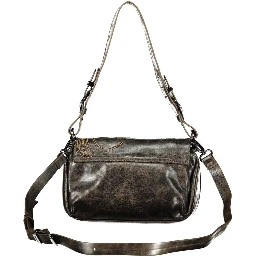 Brown Polyurethane Women's Bag with Embroidery and Magnet Closure