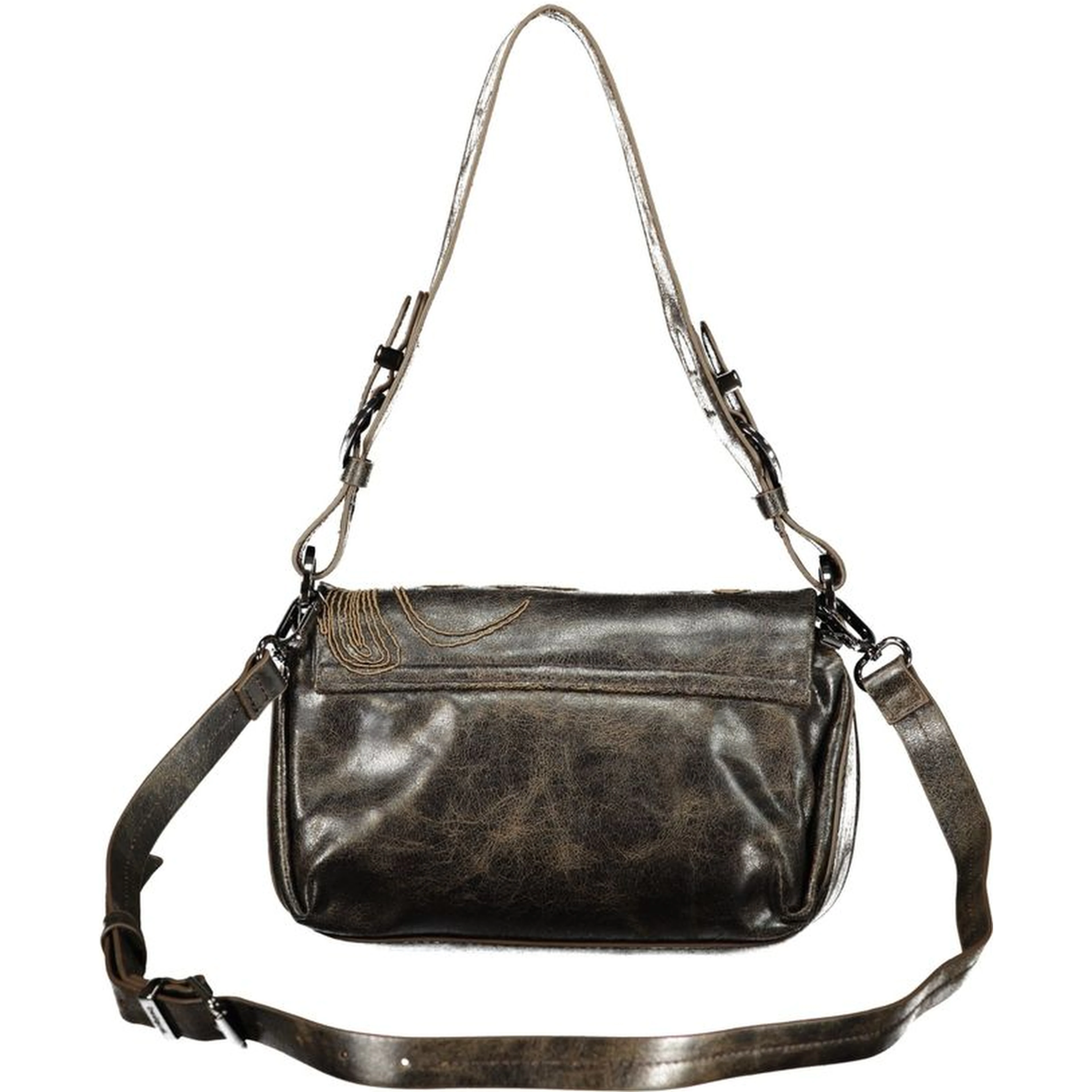 Brown Polyurethane Women's Bag with Embroidery and Magnet Closure