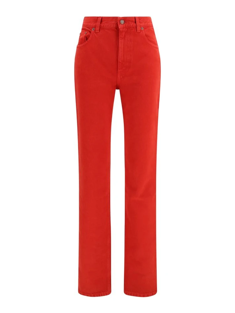 Red Cotton Casual Pants