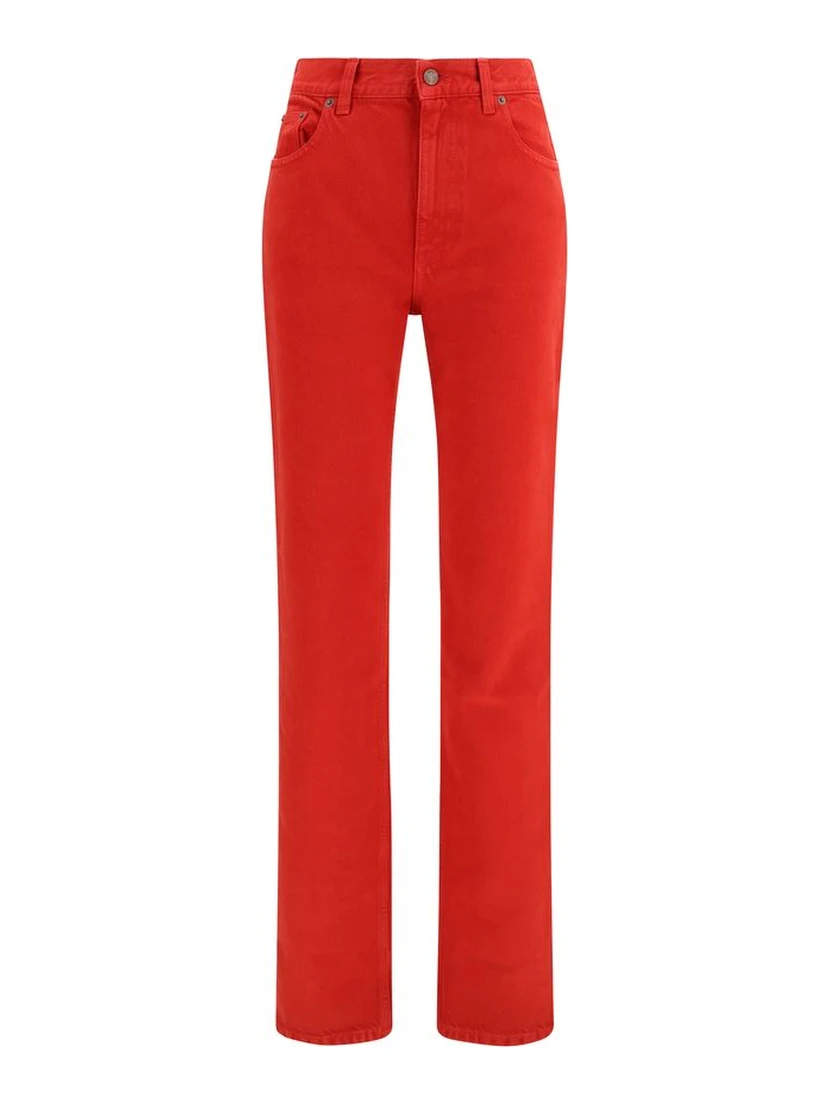 Red Cotton Casual Pants