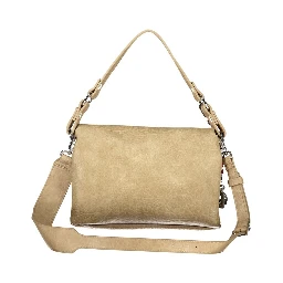 Beige Polyurethane Women's Bag with Removable Strap and Compartments