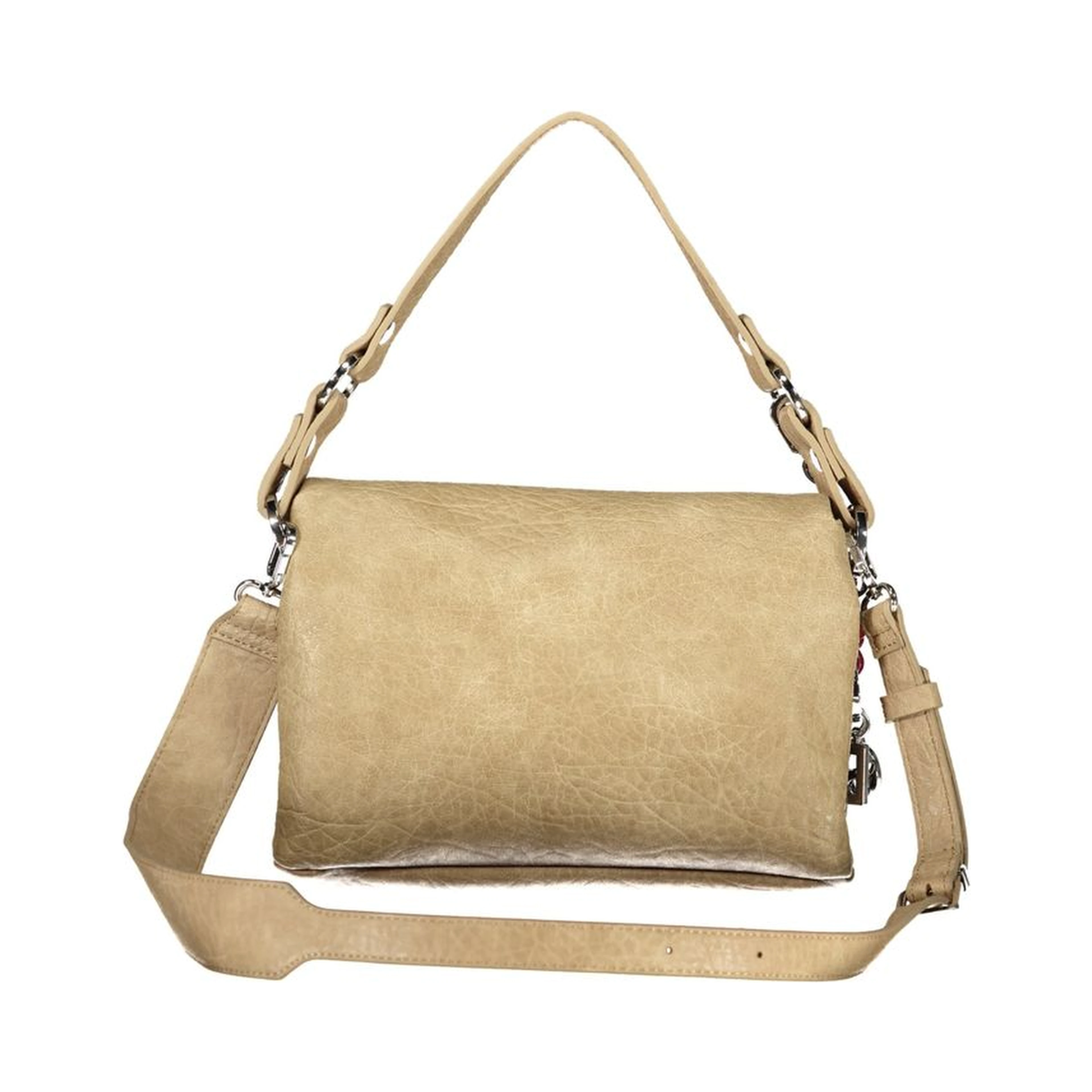 Beige Polyurethane Women's Bag with Removable Strap and Compartments