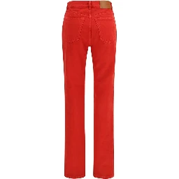 Red Cotton Casual Pants