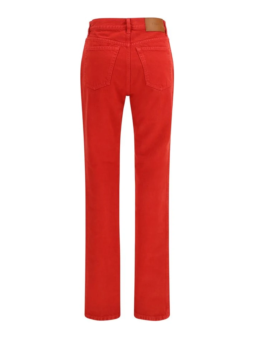 Red Cotton Casual Pants