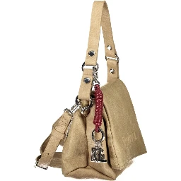 Beige Polyurethane Women's Bag with Removable Strap and Compartments