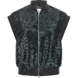 Gray Polyester Sleeveless Jacket