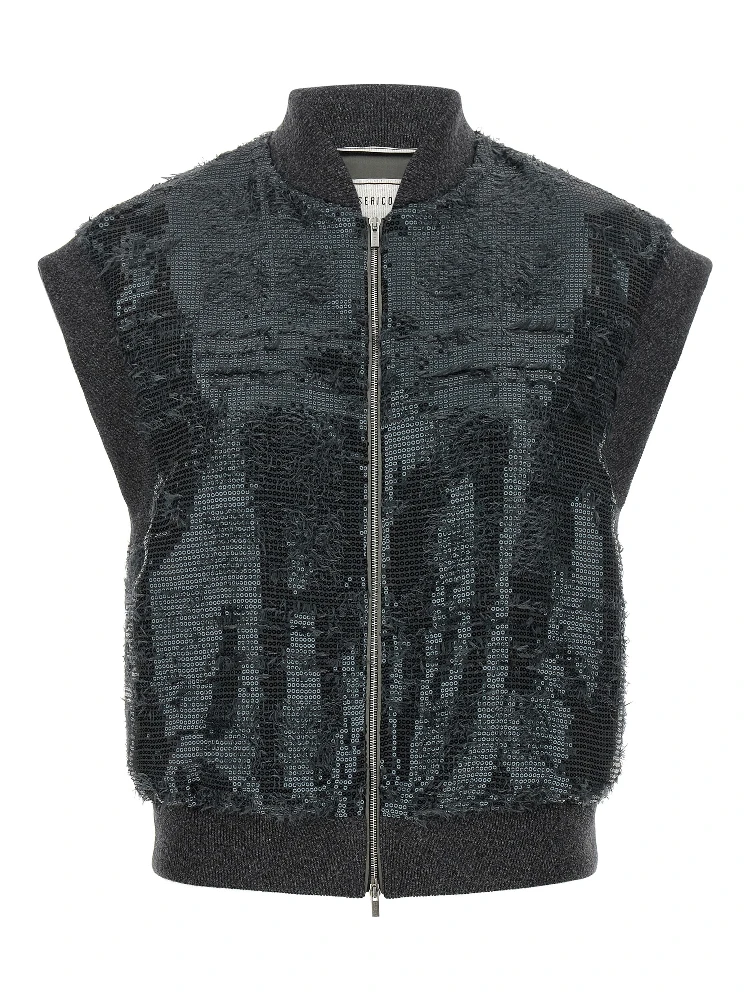 Gray Polyester Sleeveless Jacket