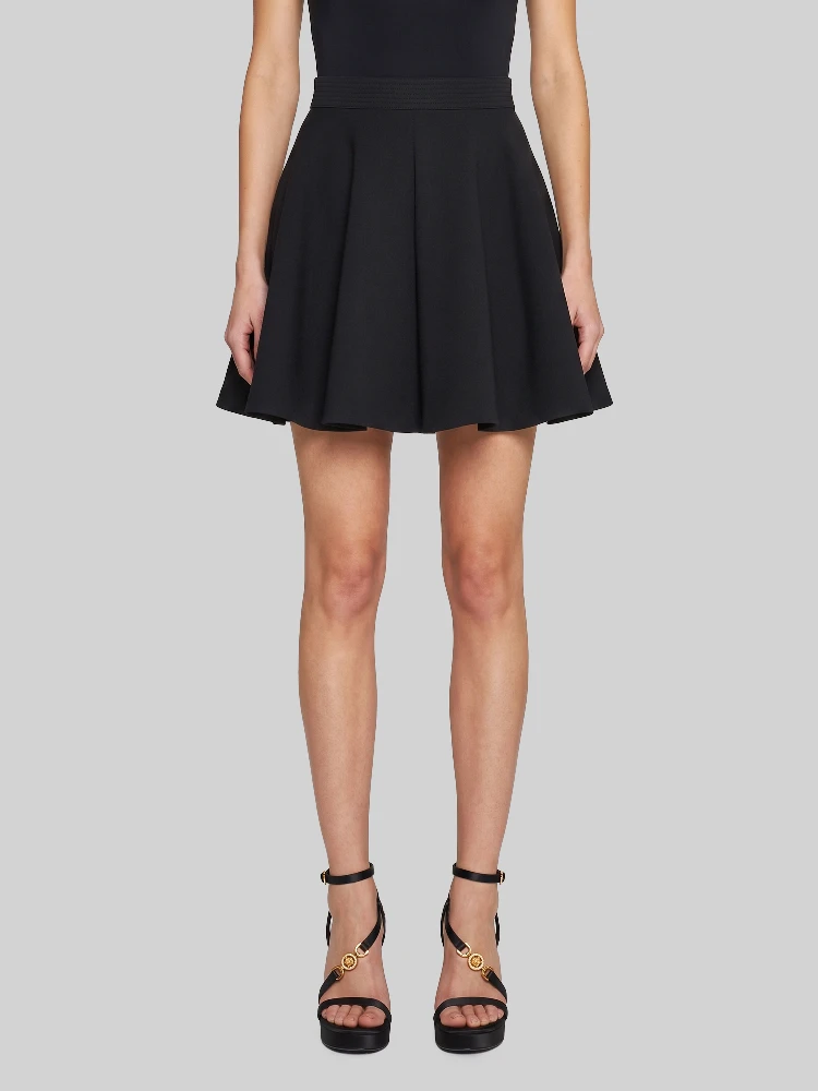 Black natté wool miniskirt