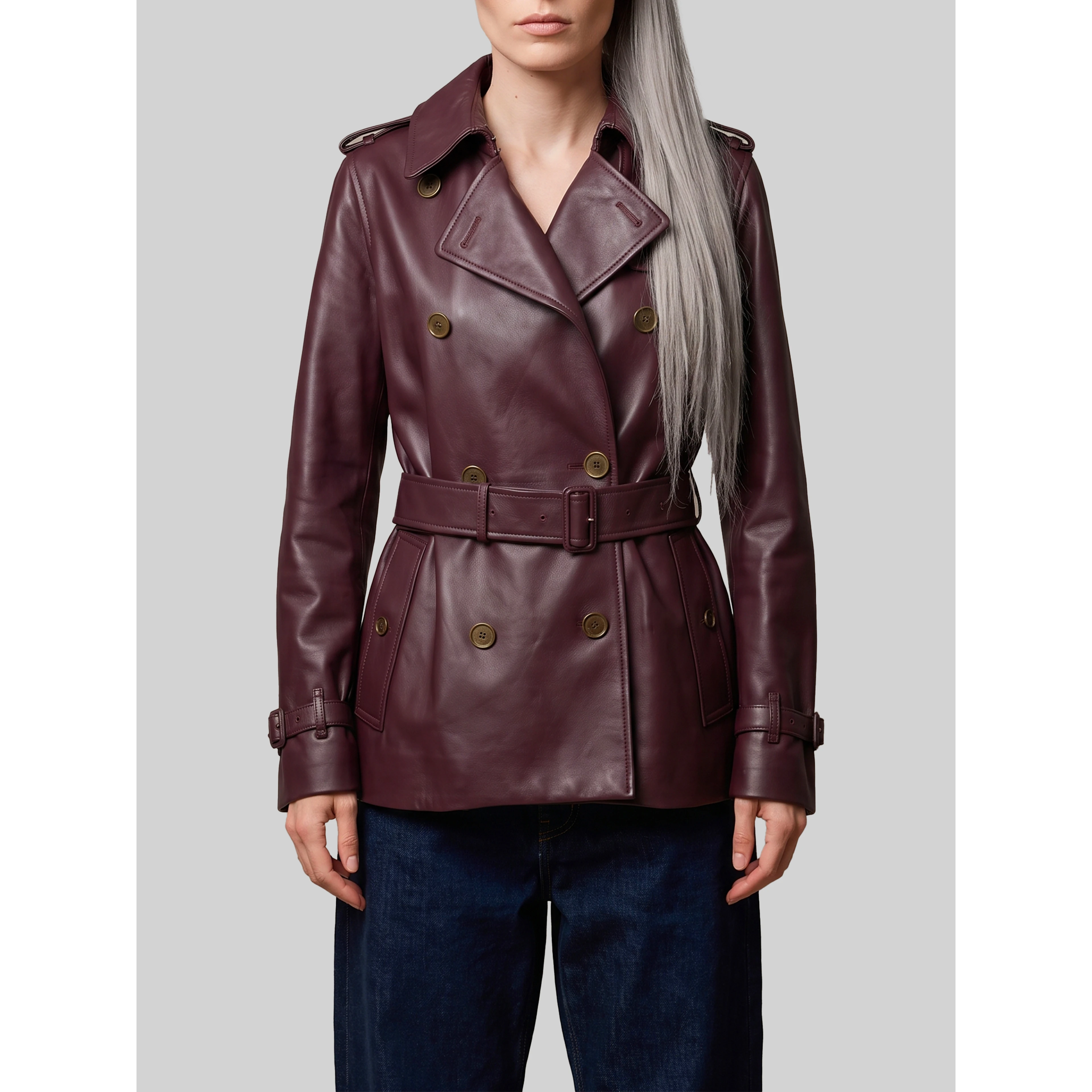 Short Kensington leather trench coat