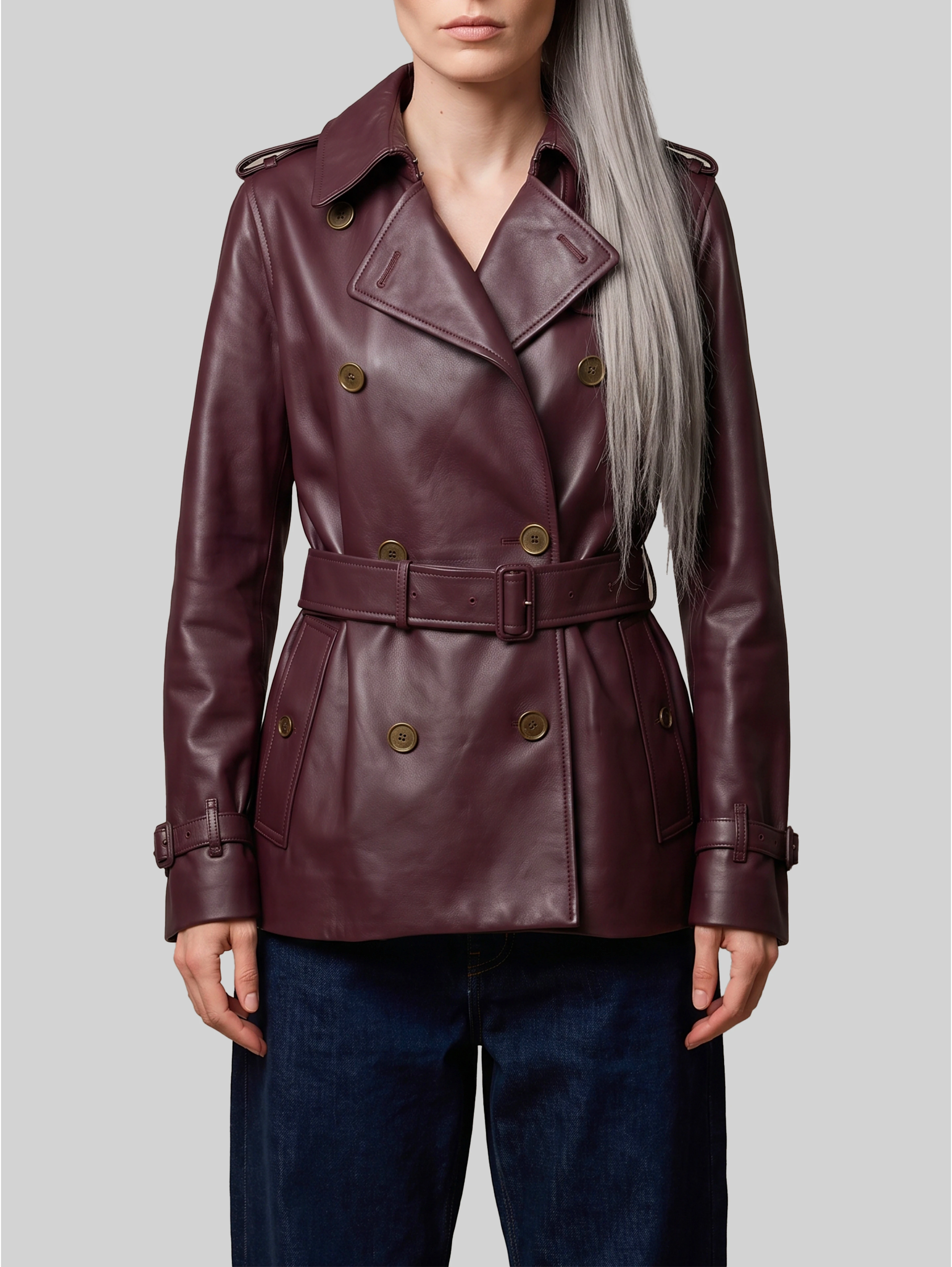 Short Kensington leather trench coat