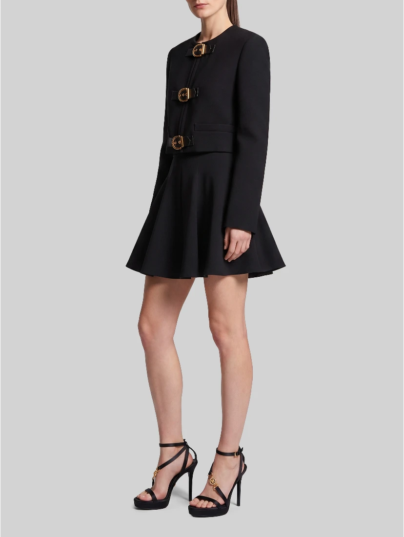 Black natté wool miniskirt