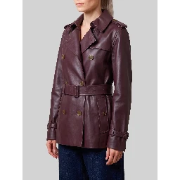 Short Kensington leather trench coat
