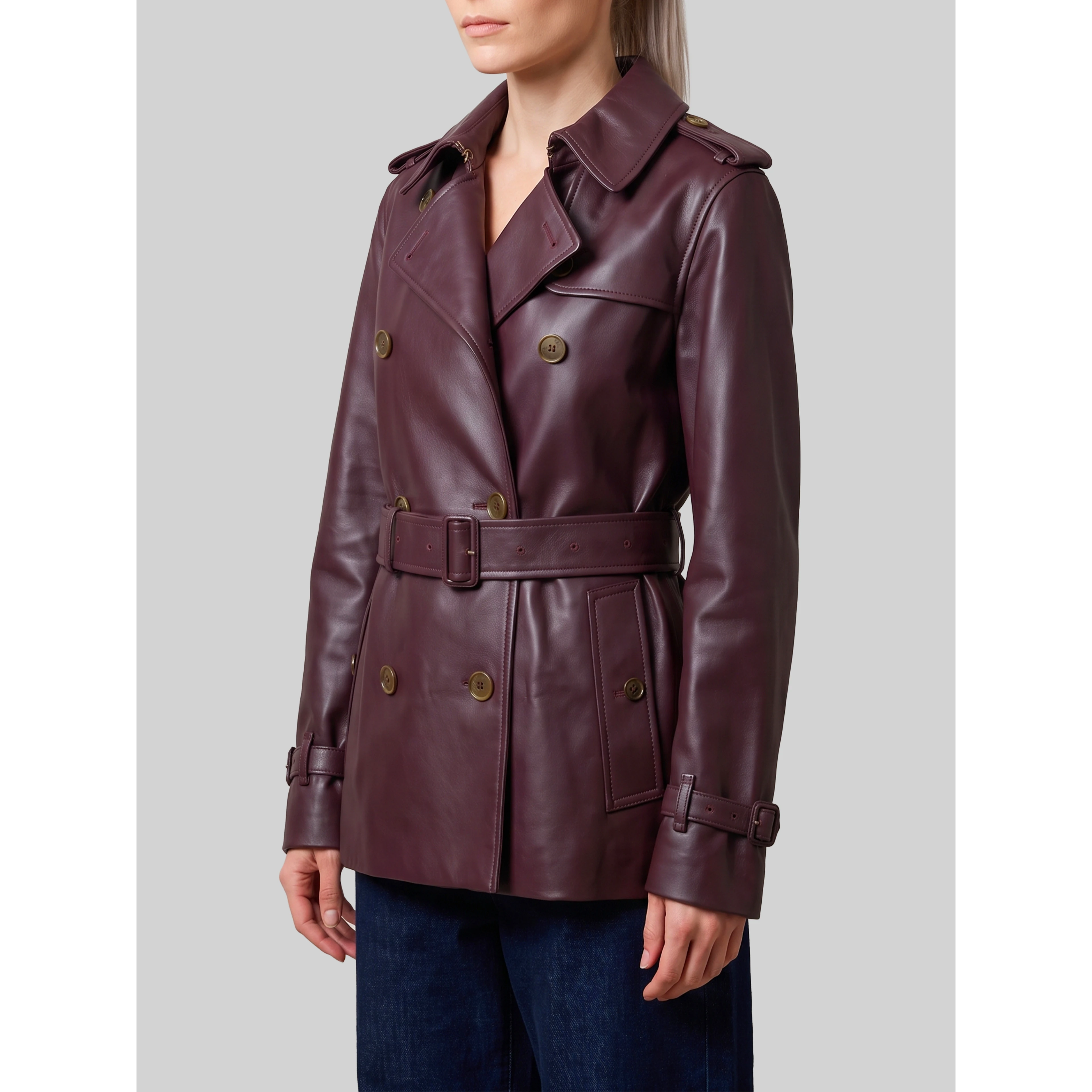 Short Kensington leather trench coat