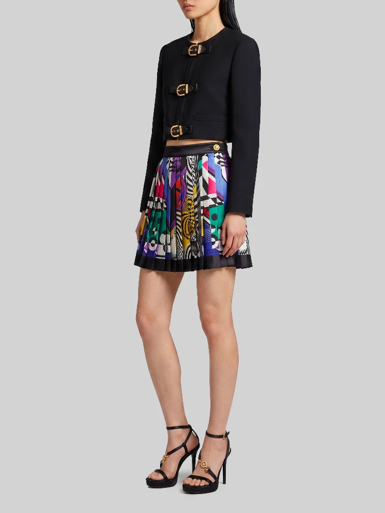 Printed silk twill pleated miniskirt alternative