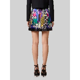 Printed silk twill pleated miniskirt