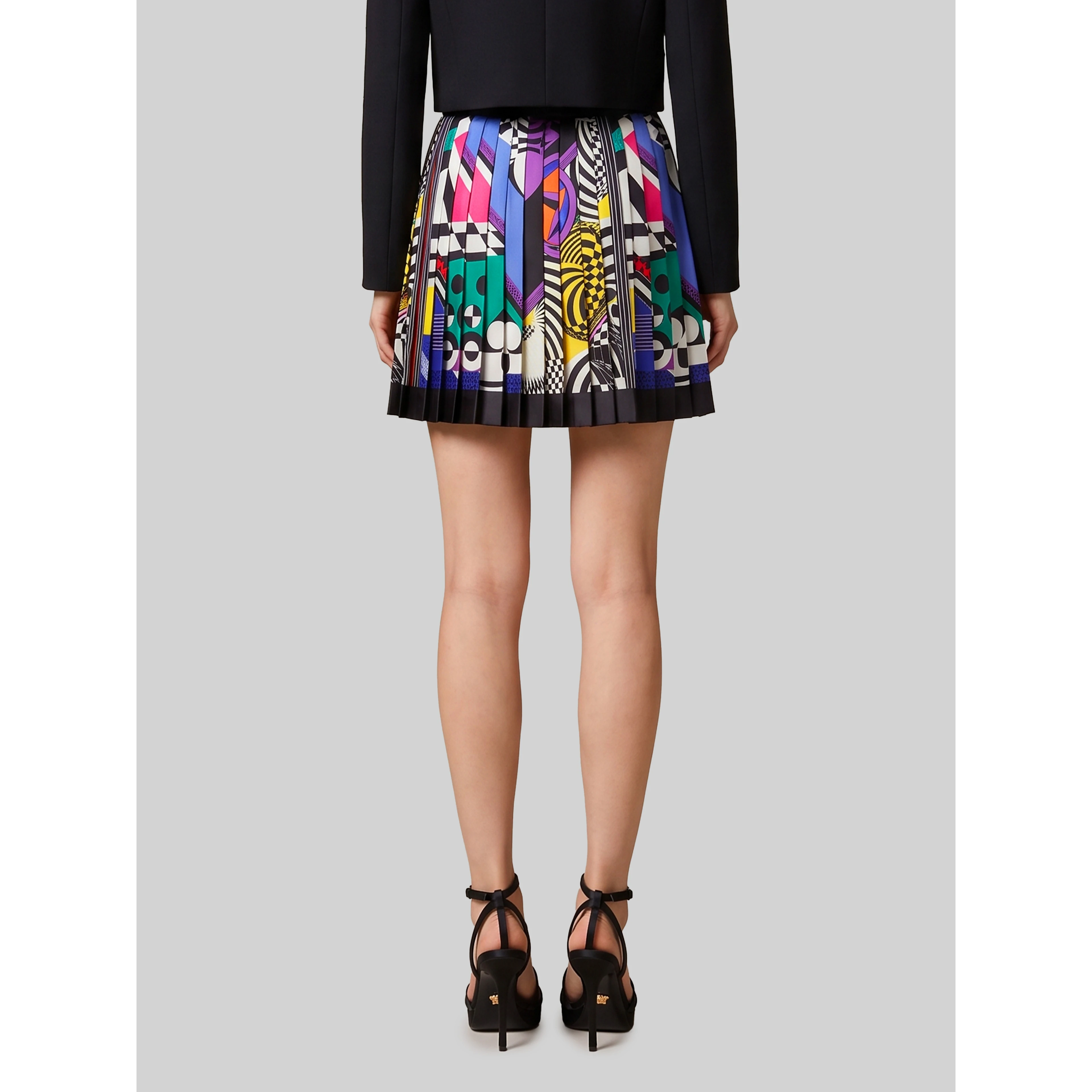 Printed silk twill pleated miniskirt