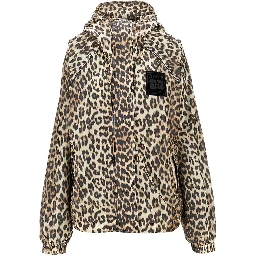 Leopard-print nylon hooded blouson jacket