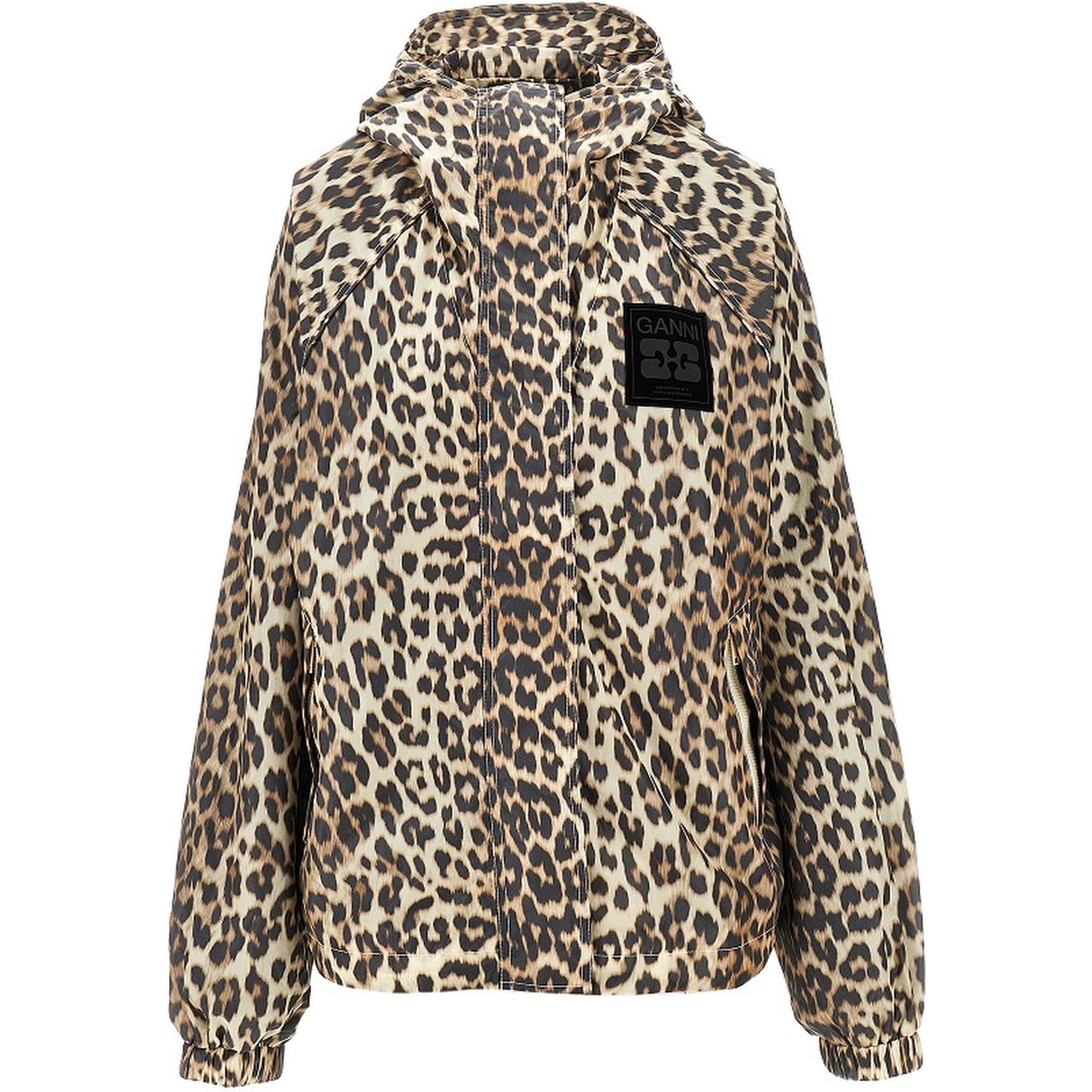 Leopard-print nylon hooded blouson jacket