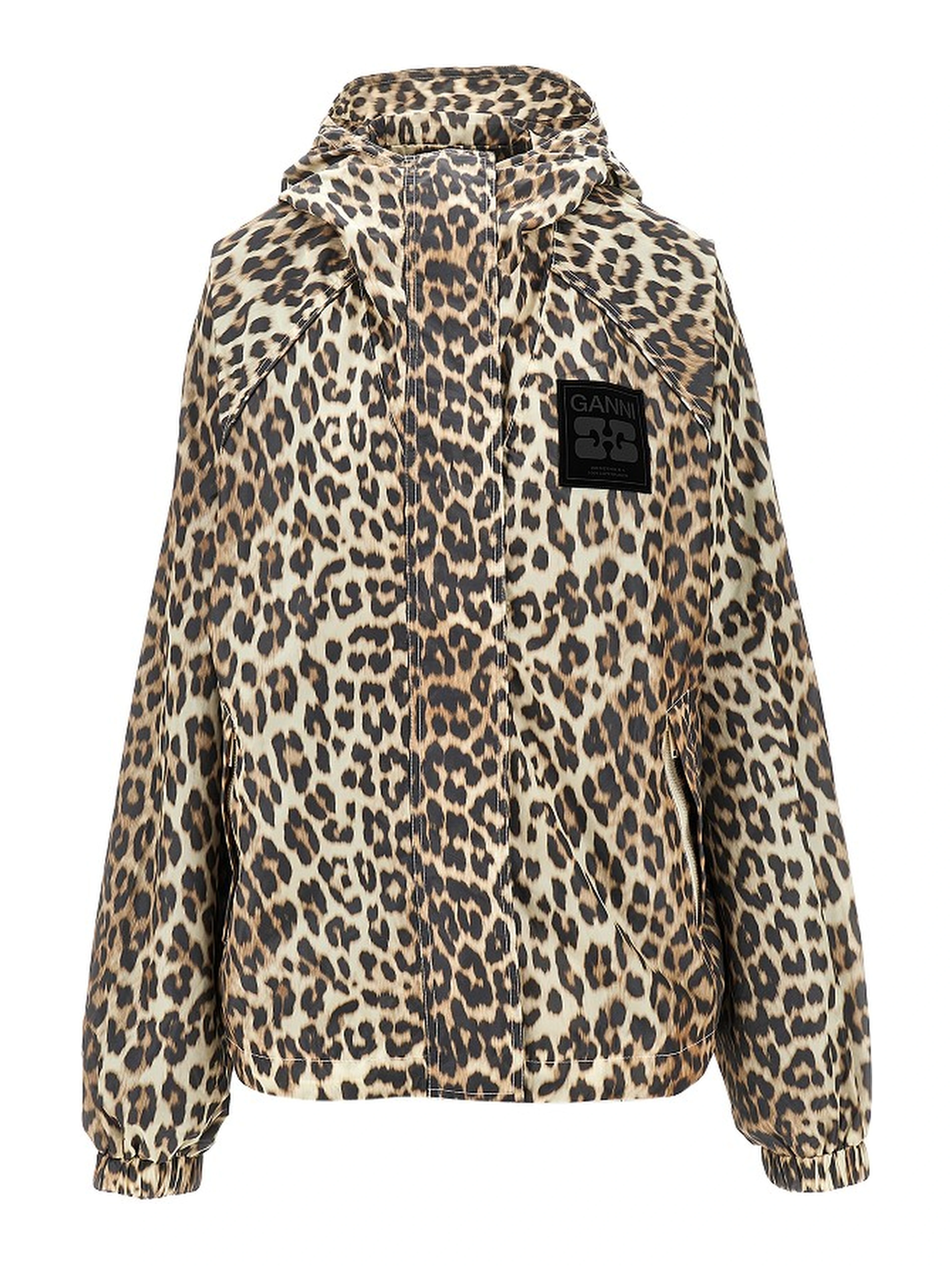 Leopard-print nylon hooded blouson jacket