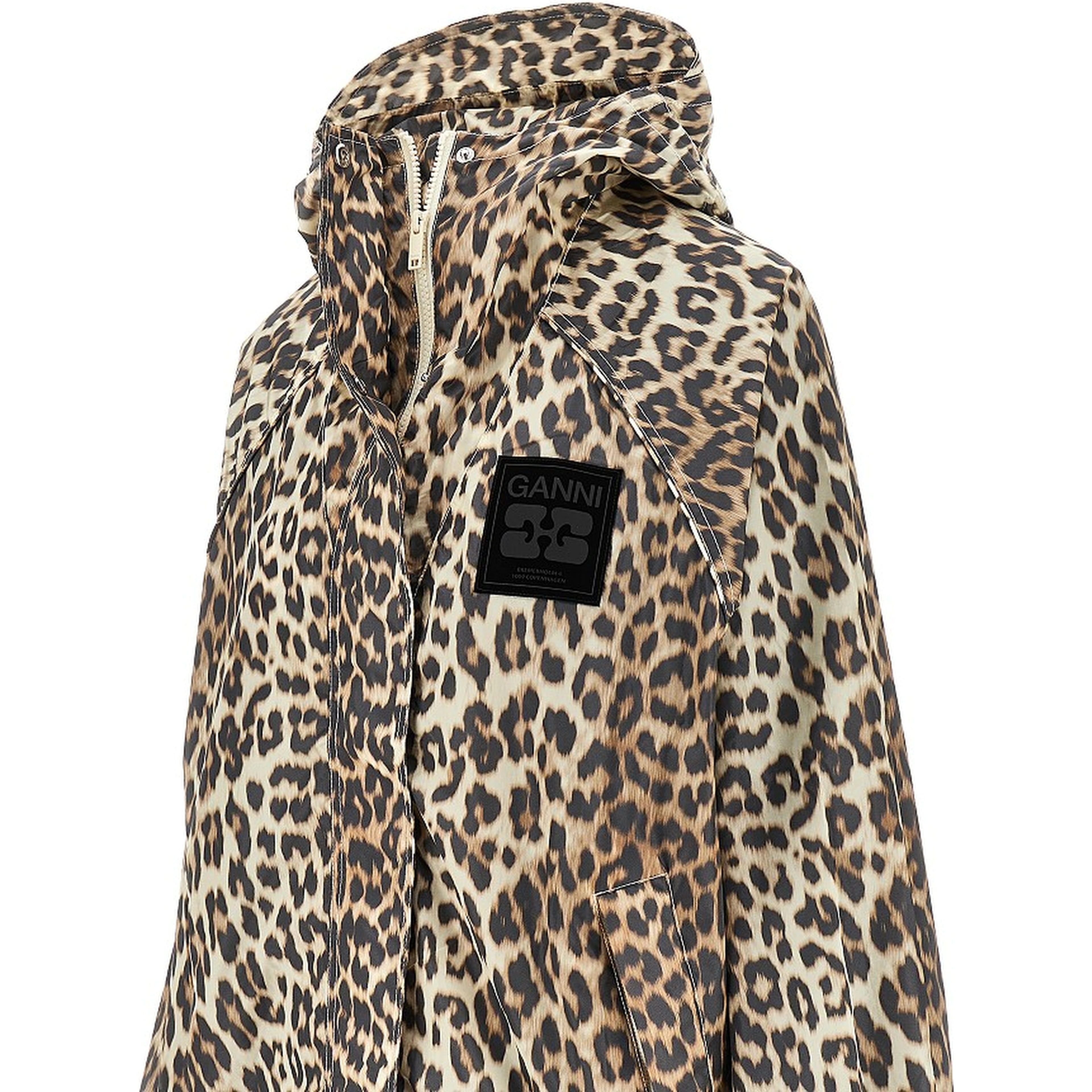 Leopard-print nylon hooded blouson jacket
