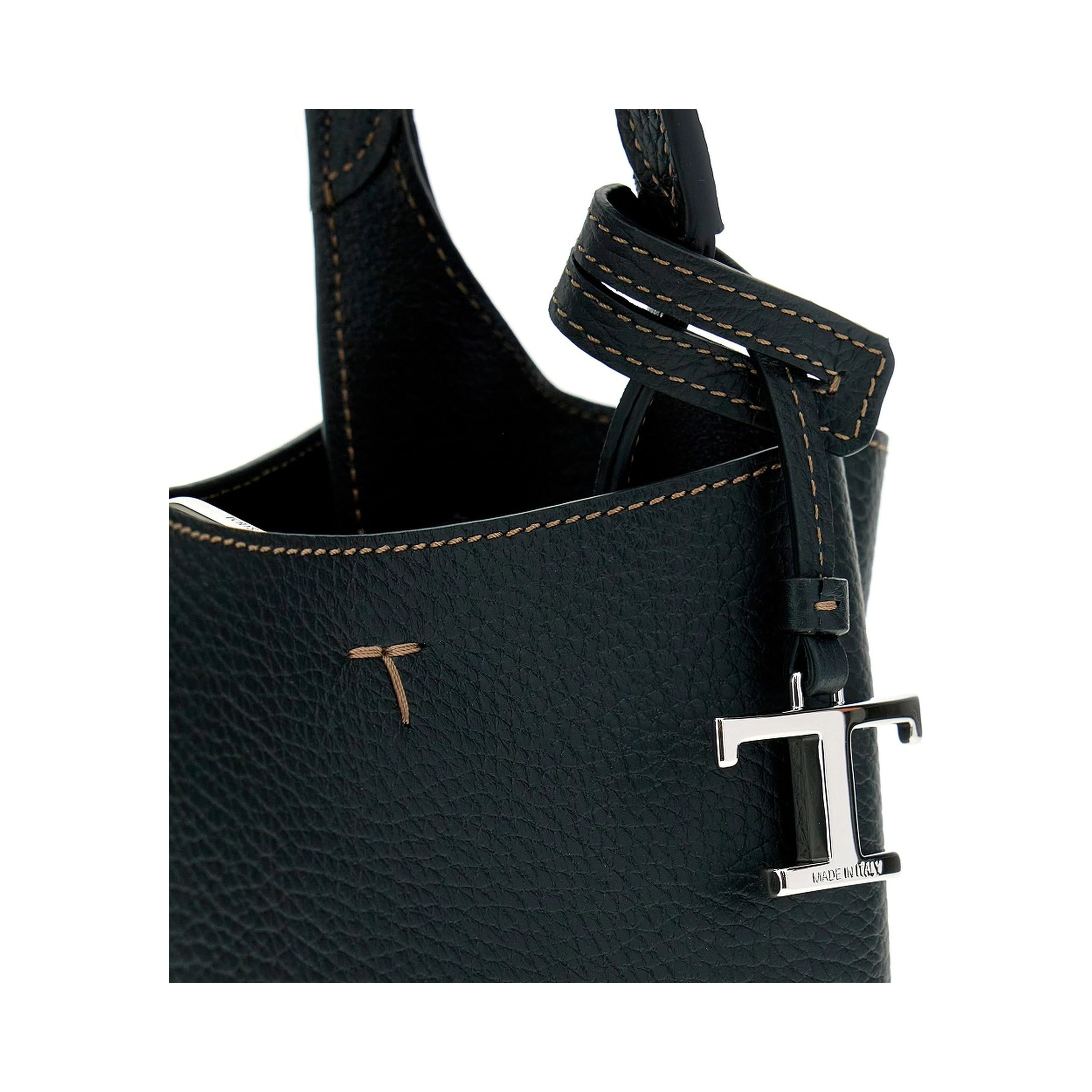 Grained leather mini shopping bag