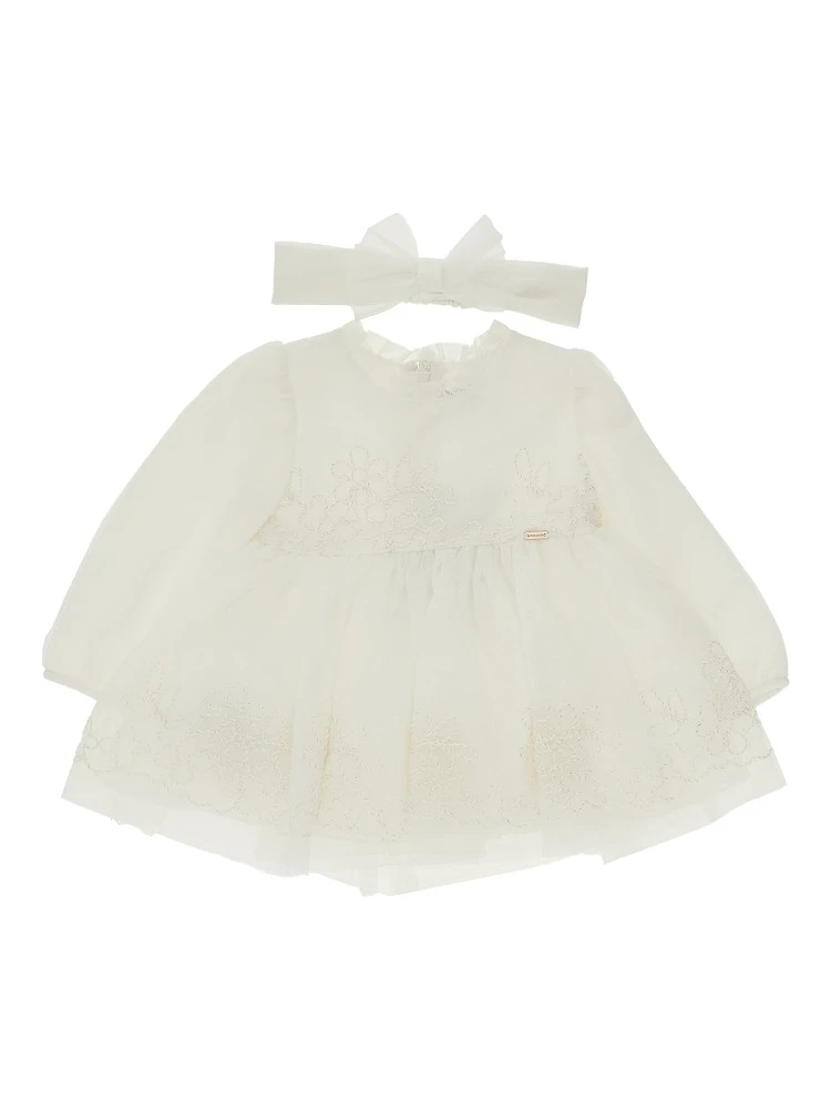 Tulle mini dress with embroidered flowers