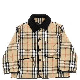 Check quilted jacket with corduroy collar