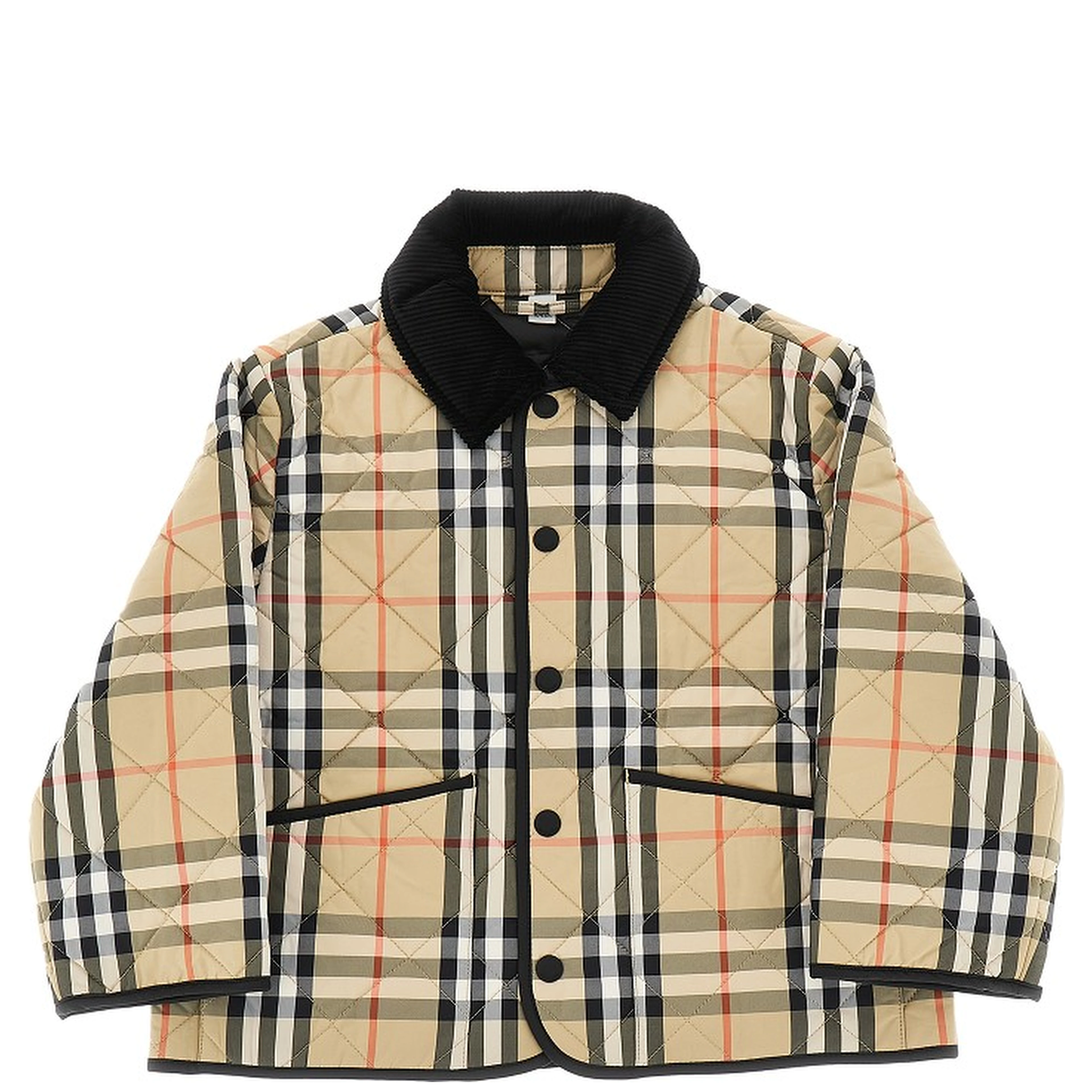 Check quilted jacket with corduroy collar