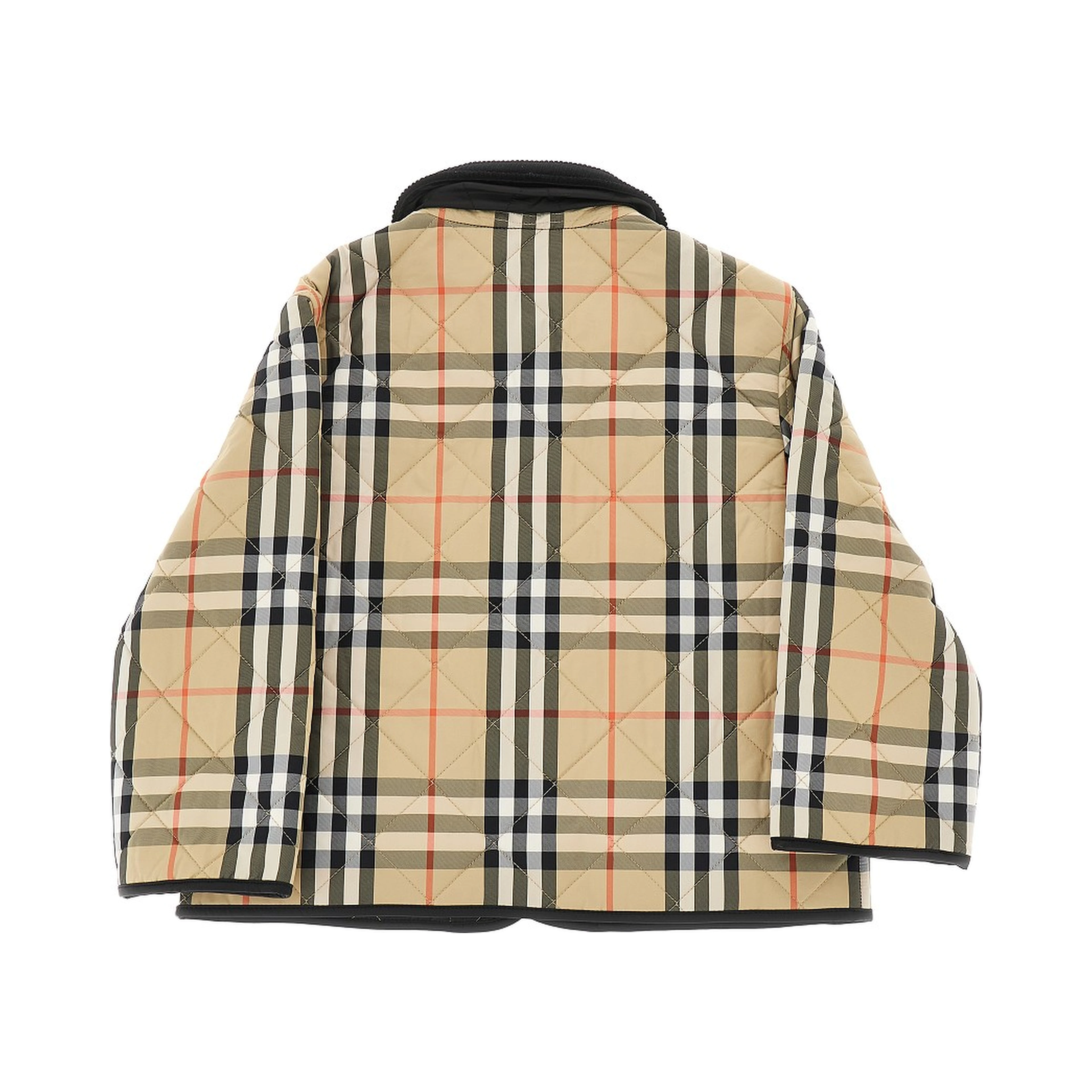 Check quilted jacket with corduroy collar
