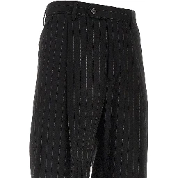Pinstriped twill pants with darts