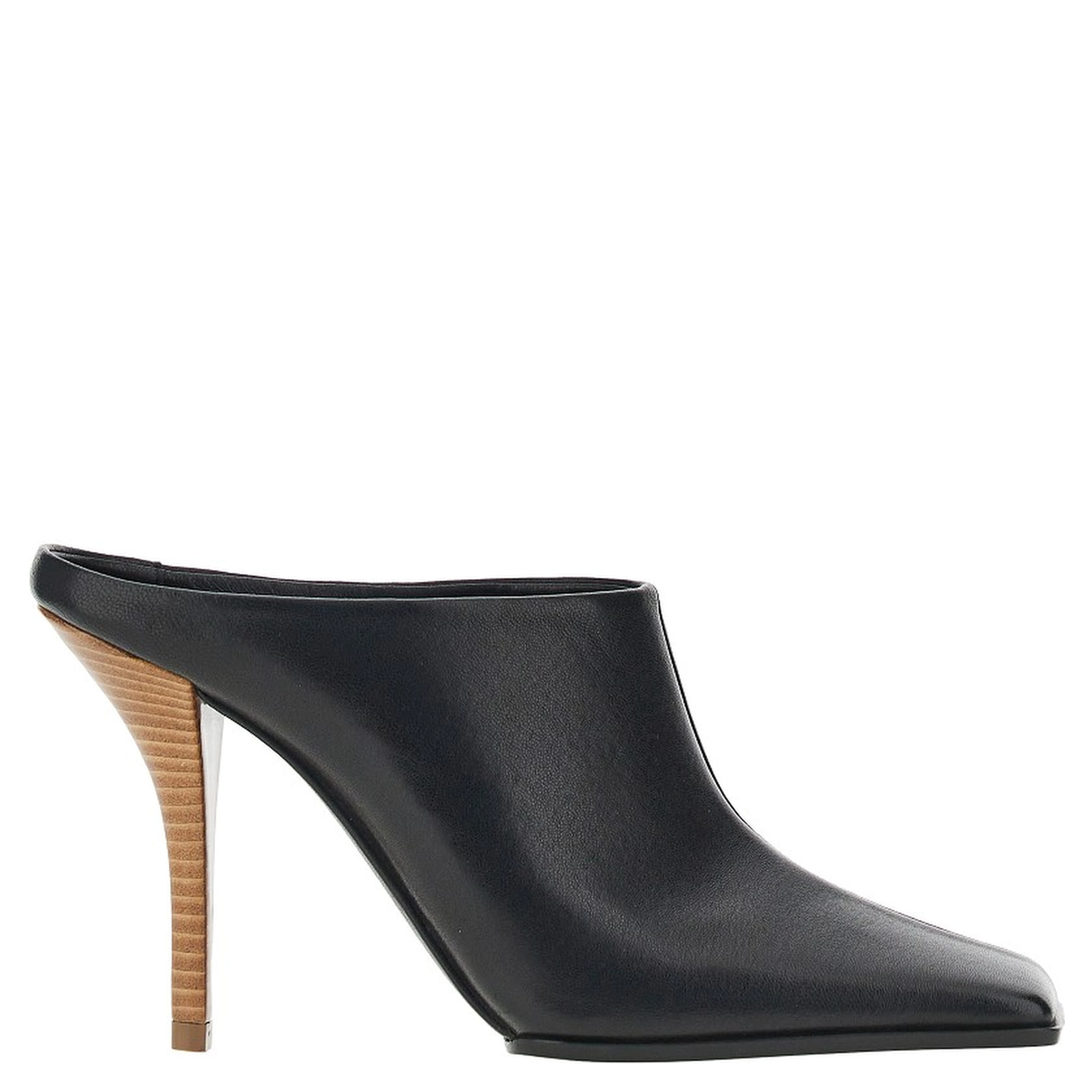 Squared-toe leather mules
