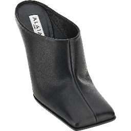 Squared-toe leather mules