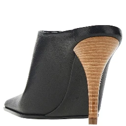 Squared-toe leather mules