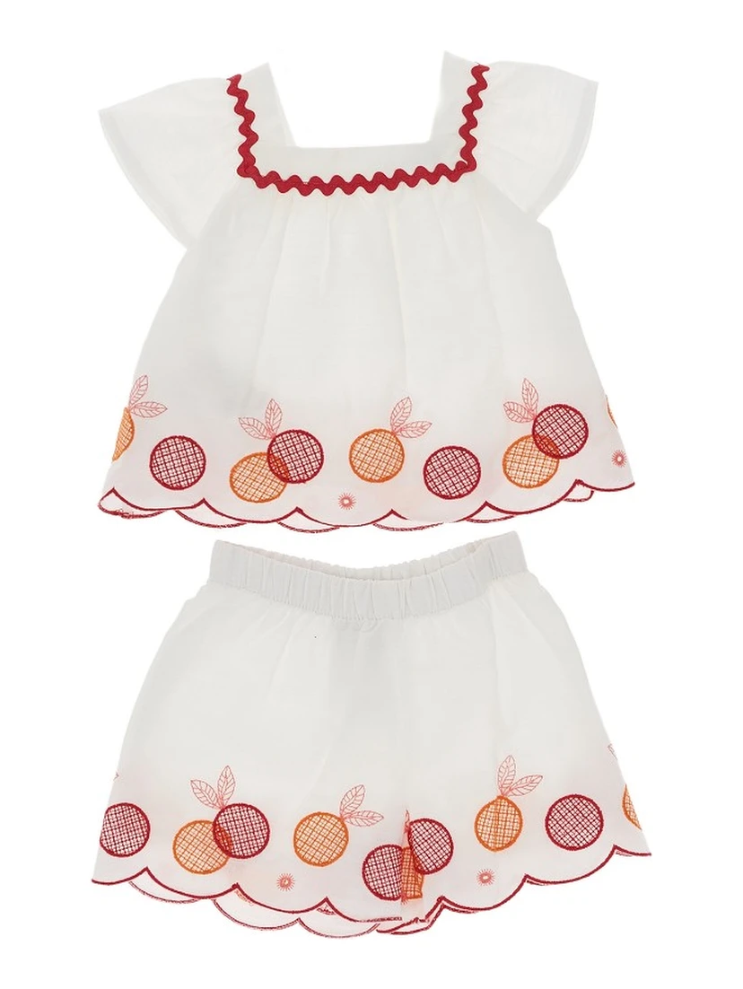 Embroidered cotton two-piece set