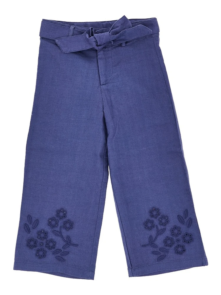 Cotton and linen embroidered pants