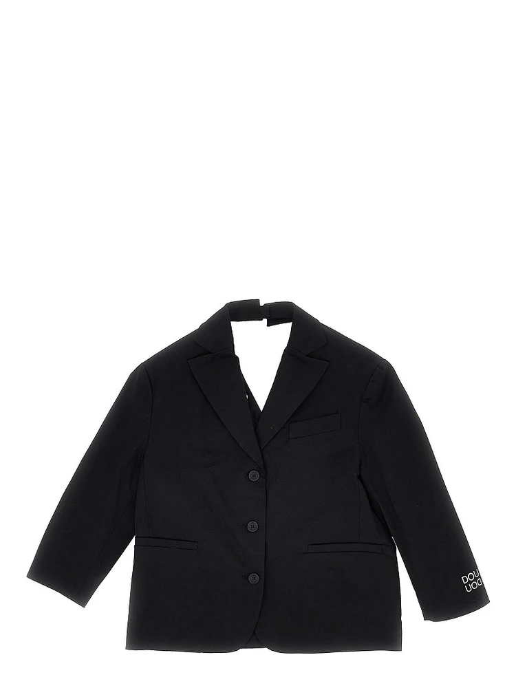 Stretch cotton jacket with logo print