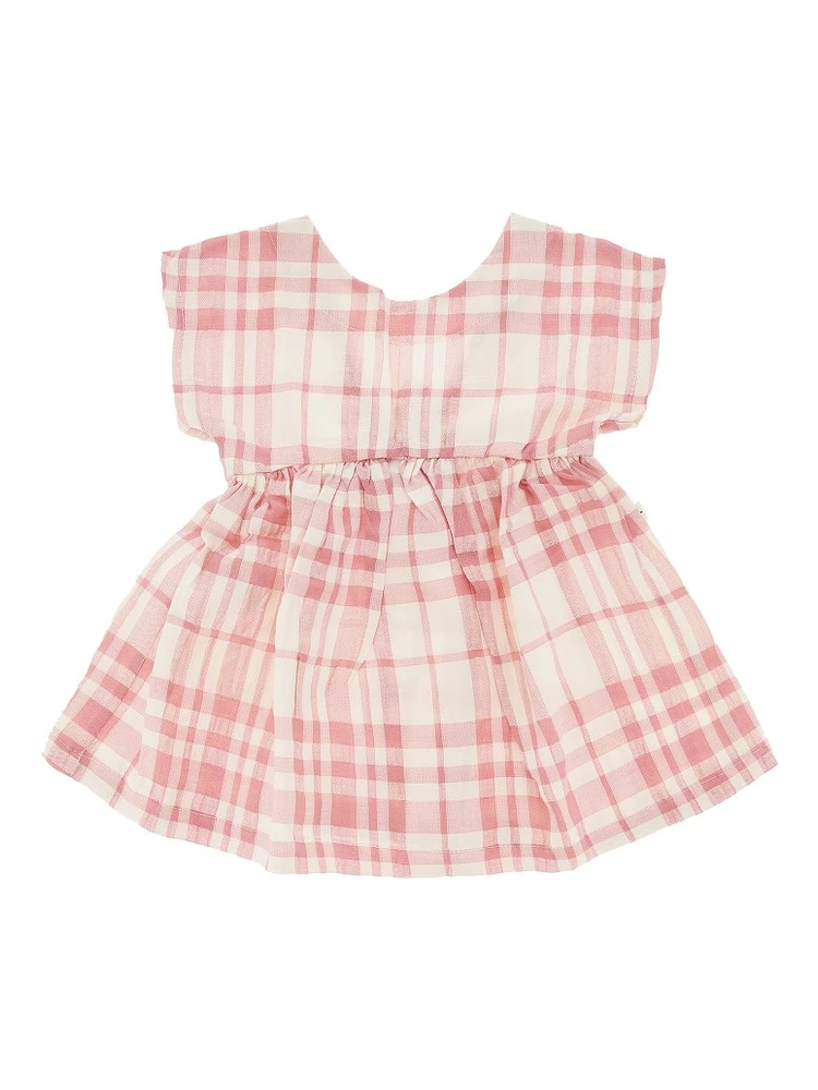 Check cotton and linen baby dress