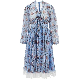 Bunch of flowers print chiffon midi dress