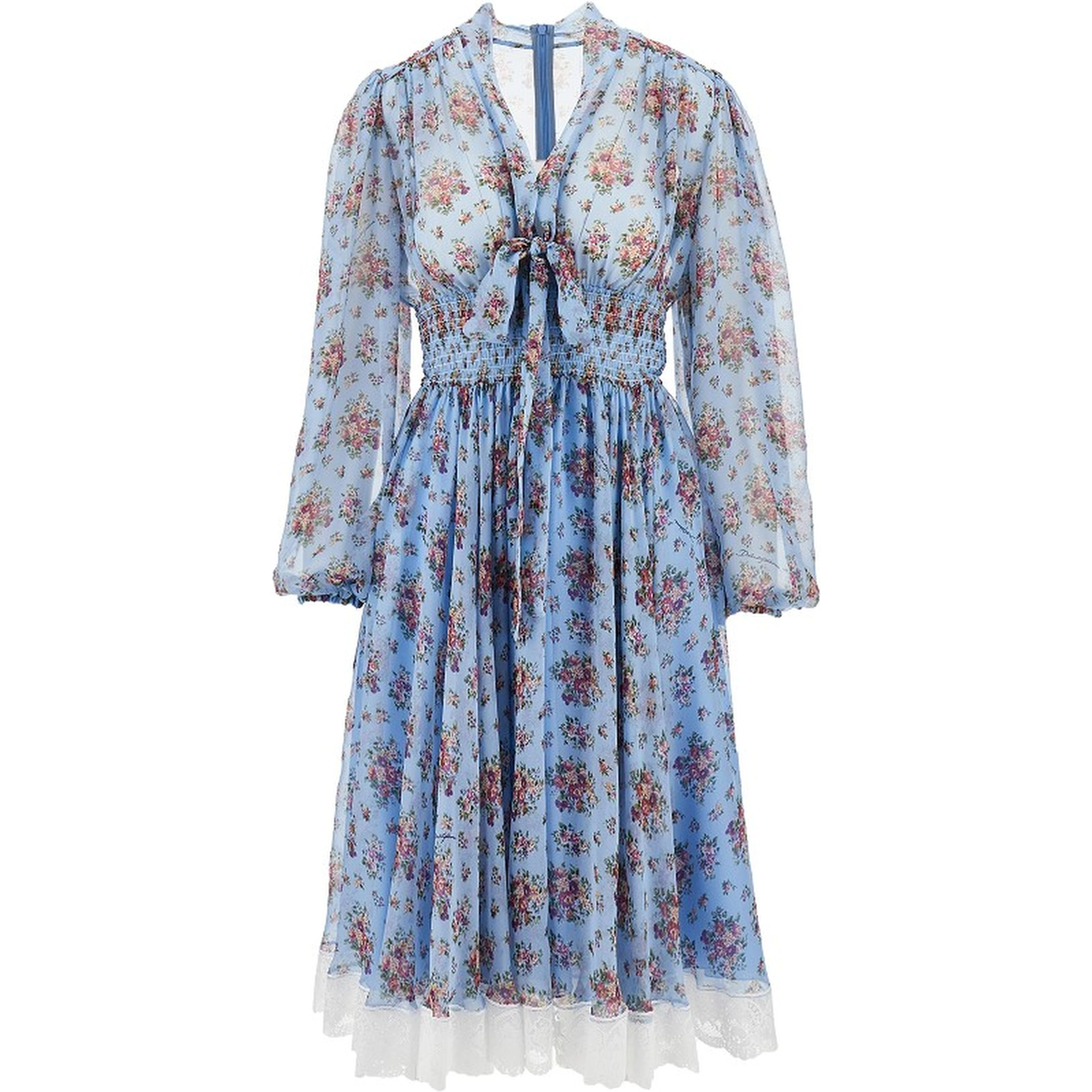 Bunch of flowers print chiffon midi dress