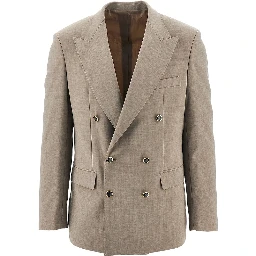 Stretch wool-blend double-breasted jacket