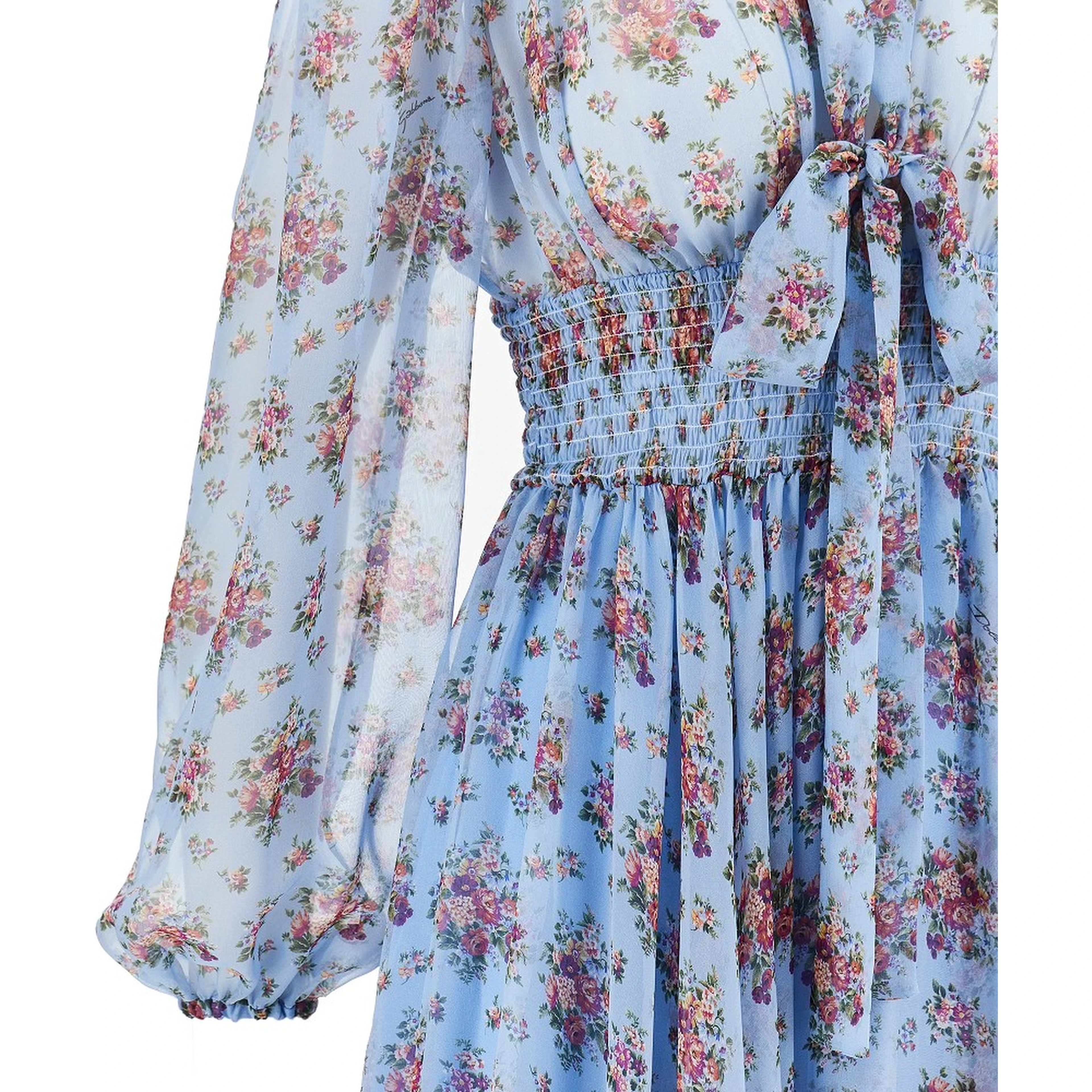 Bunch of flowers print chiffon midi dress