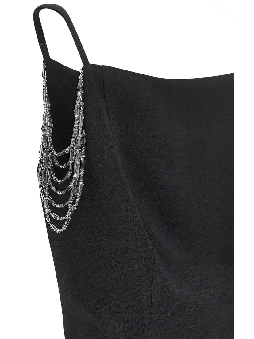 Midi dress with jewelled shoulders