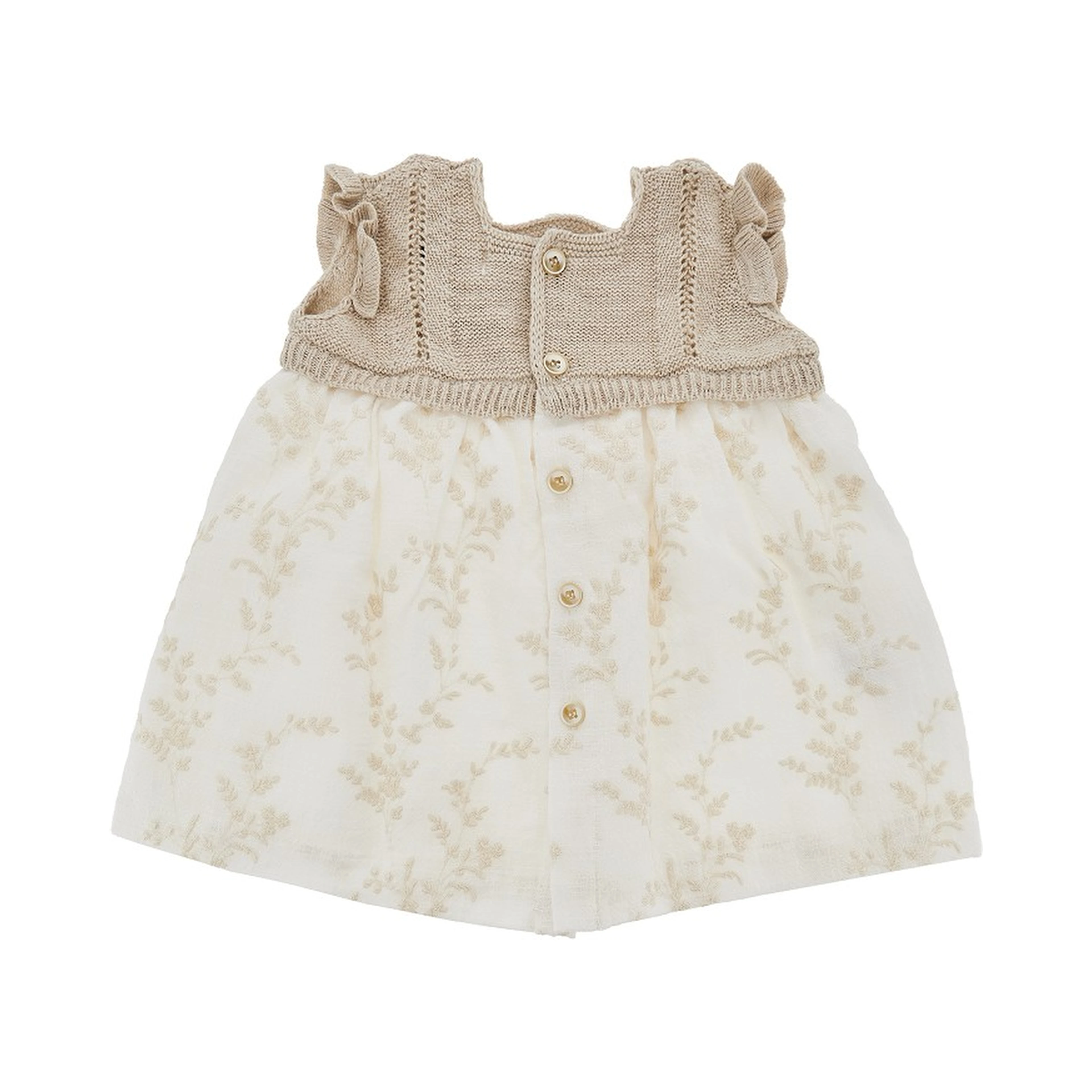 Embroidered cotton and knit baby dress