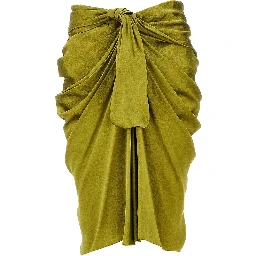 Draped silk midi skirt