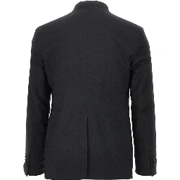 Collarless double-breasted tuxedo jacket