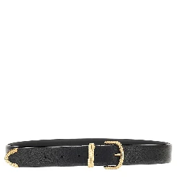 Hammered buckle leather belt