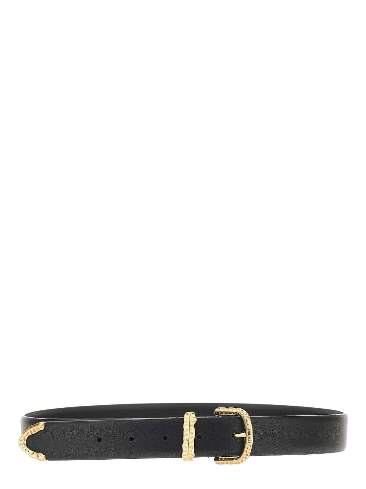 Hammered buckle leather belt