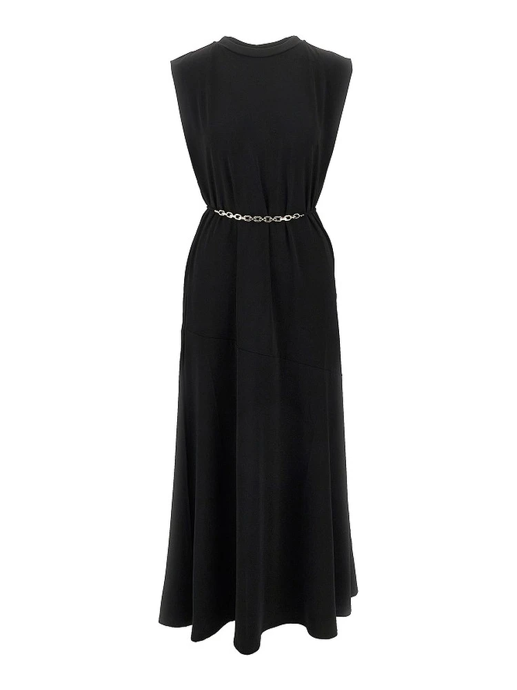 Jersey long dress with chain belt