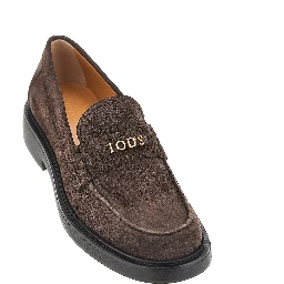 Suede leather loafers with logo