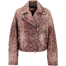 Vintage-effect leather biker jacket